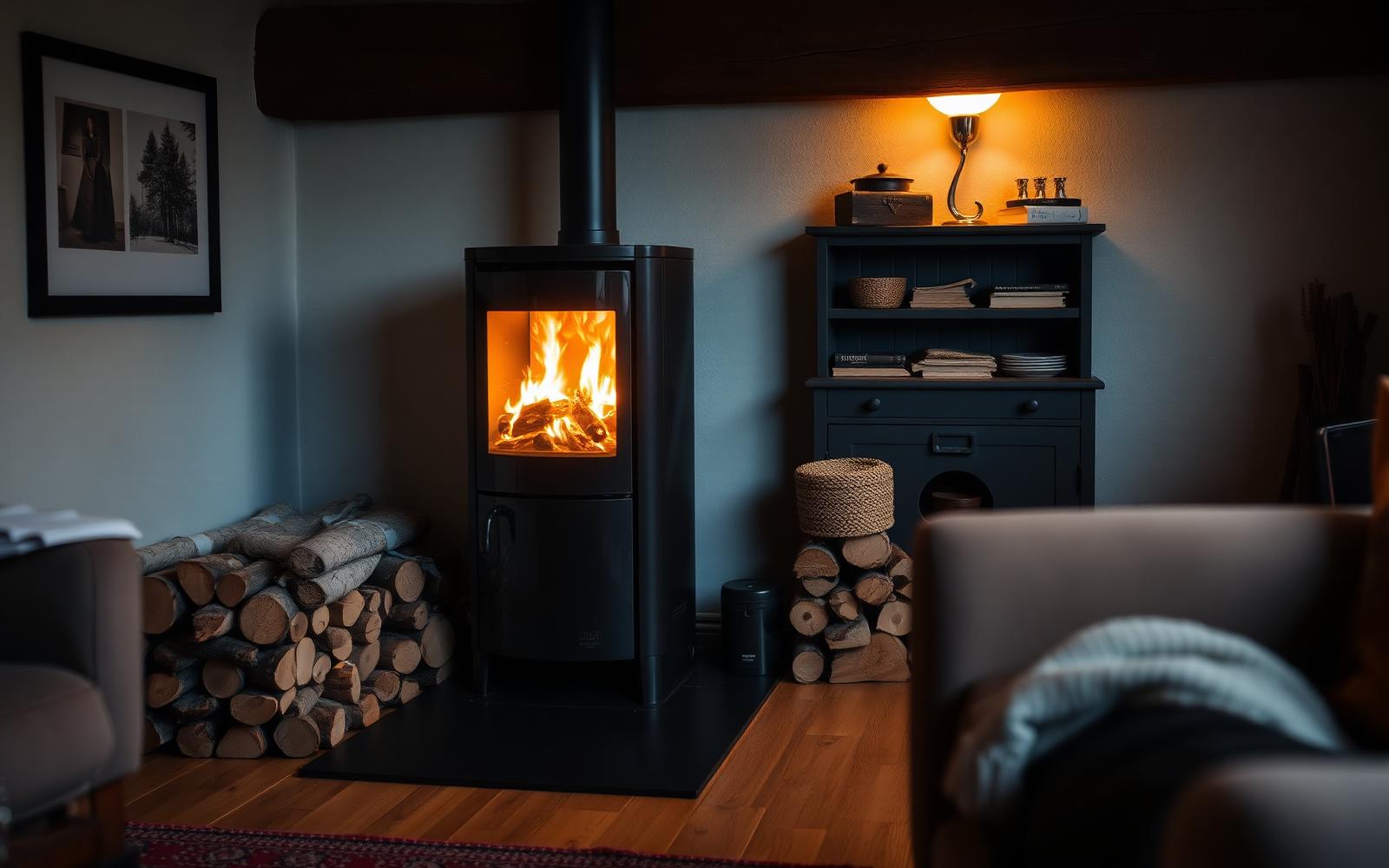 Wood-burning stove burning bright